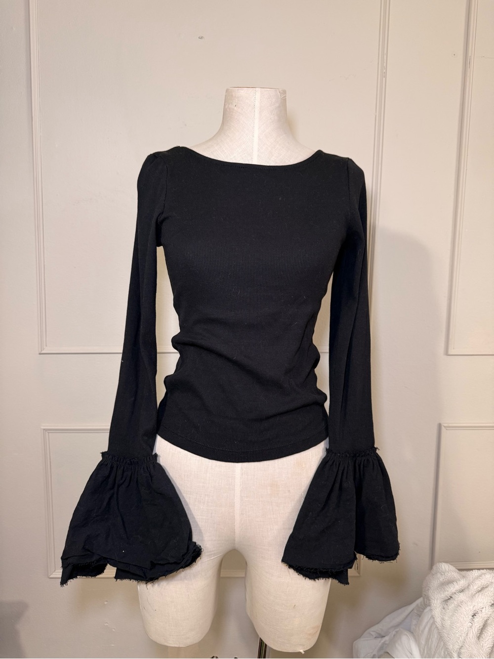 Free People Black Long Sleeve Top with Dramatic Bell Cuffs